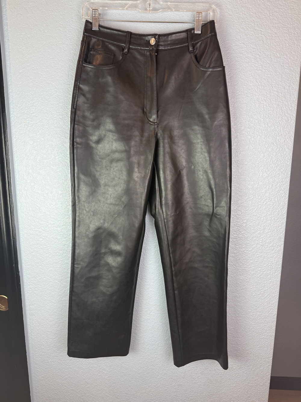 Wilfred Pants Womens 10 Black Faux Leather Straight Leg High Rise Polyurethane